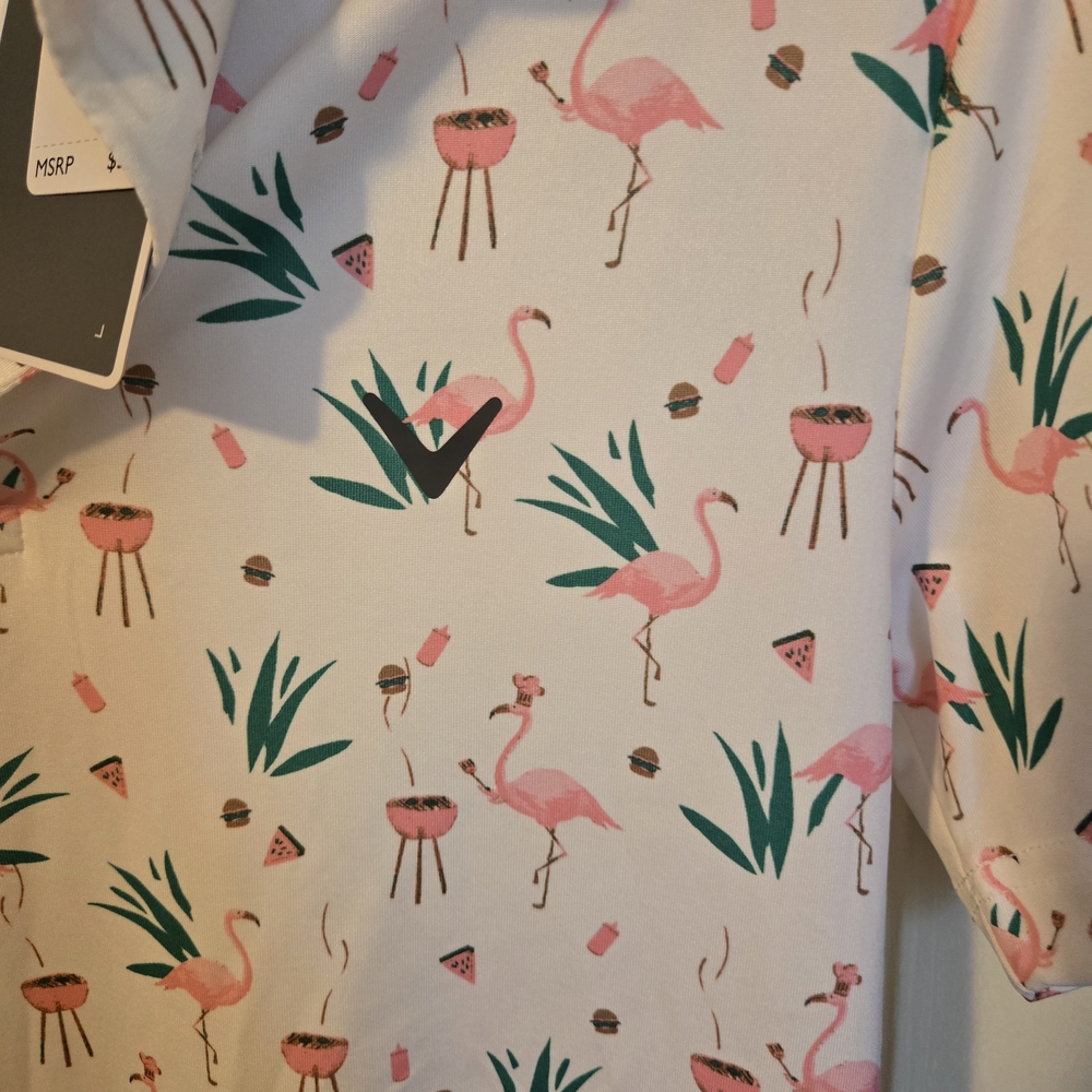Callaway Boys Small White Flamingo‎ Print Shirt - Picture 3 of 4
